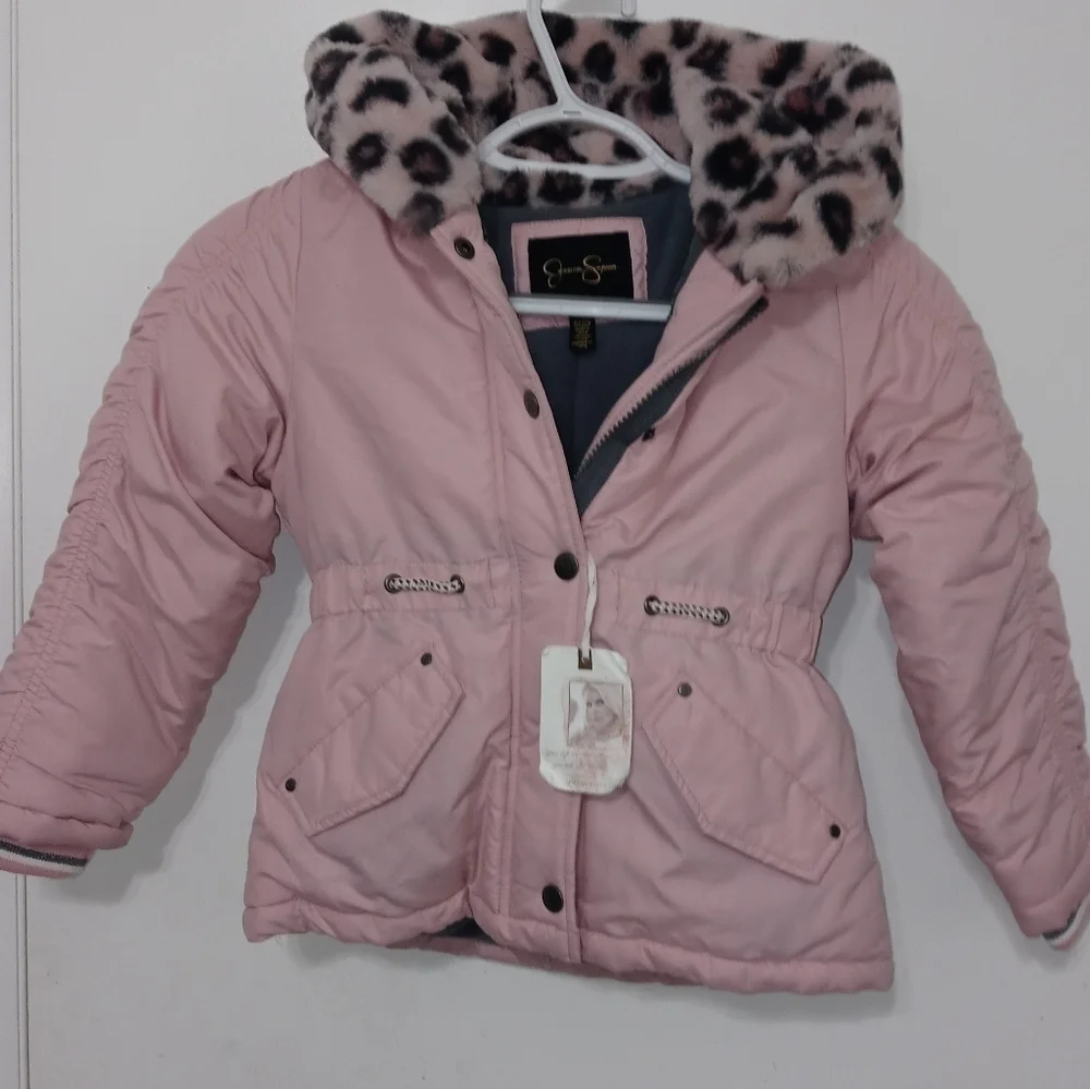Jessica Simpson Girls Full Zip Pink Faux fur lined Hooded Jacket W Pockets NEW